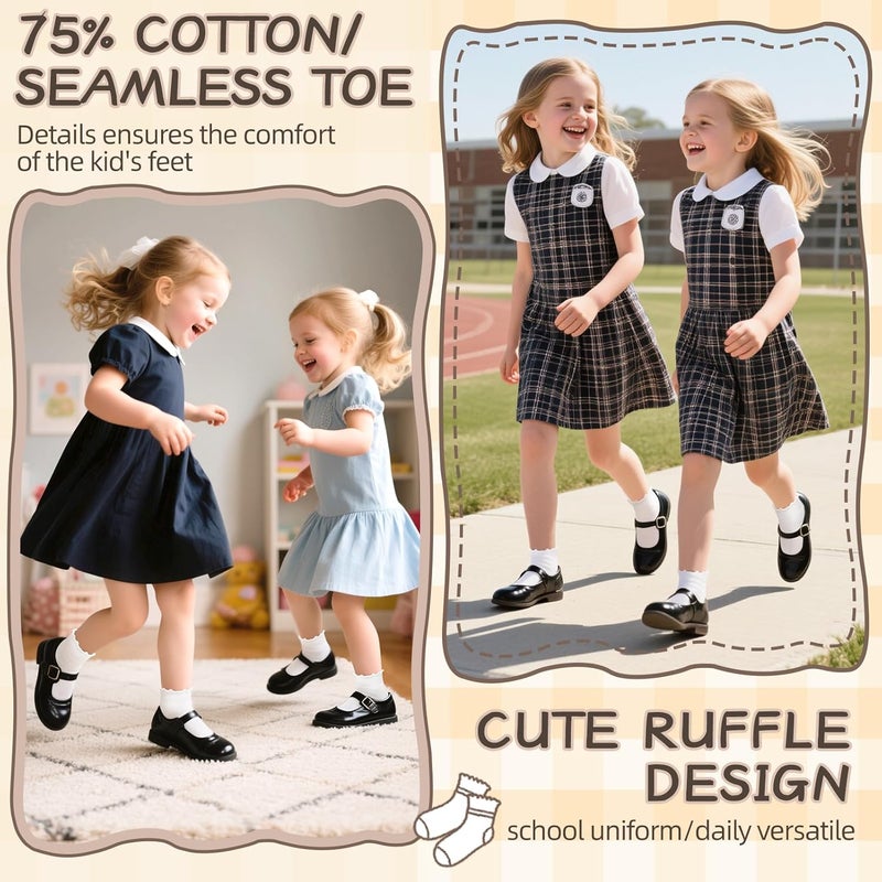 Lainlight Store 6 Pairs White Girls Ruffle Socks Toddler Kids School Uniform Soft Cotton Frilly Dress Socks Seamless Toe - Image 4